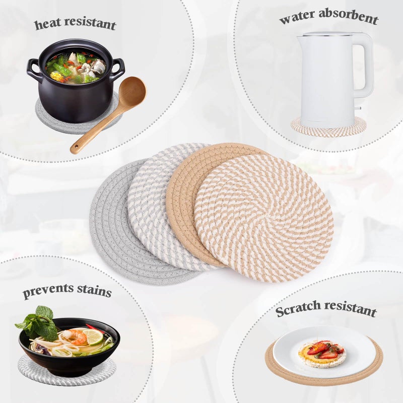 Billbotk 7"" Trivets for Dishes, Pots and Pans, 4 Heat Resistant Hot Pads, Pot Holders for Kitchen, Plate Mats for Kitchen Decor (Gray & Brown) - Image 4